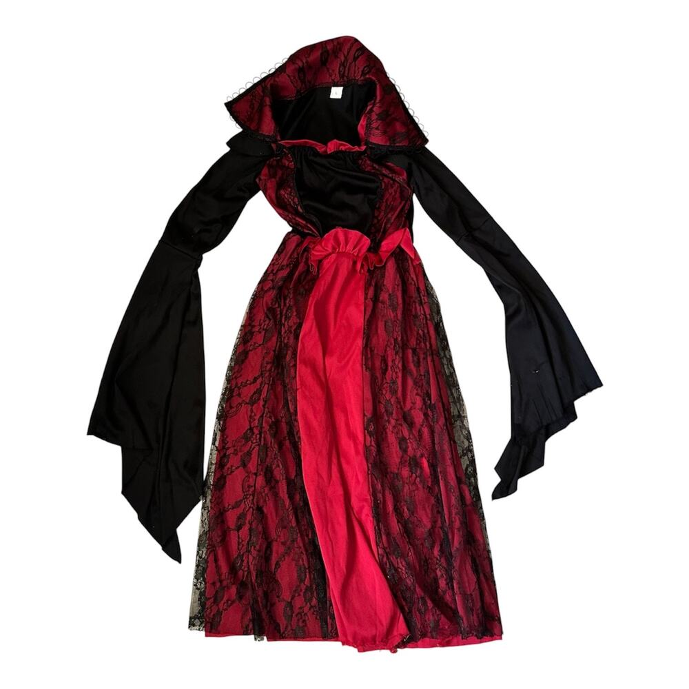 Count Dracula Vampire L 12-14 Gothic Victorian Girls Kids Halloween Costume Red